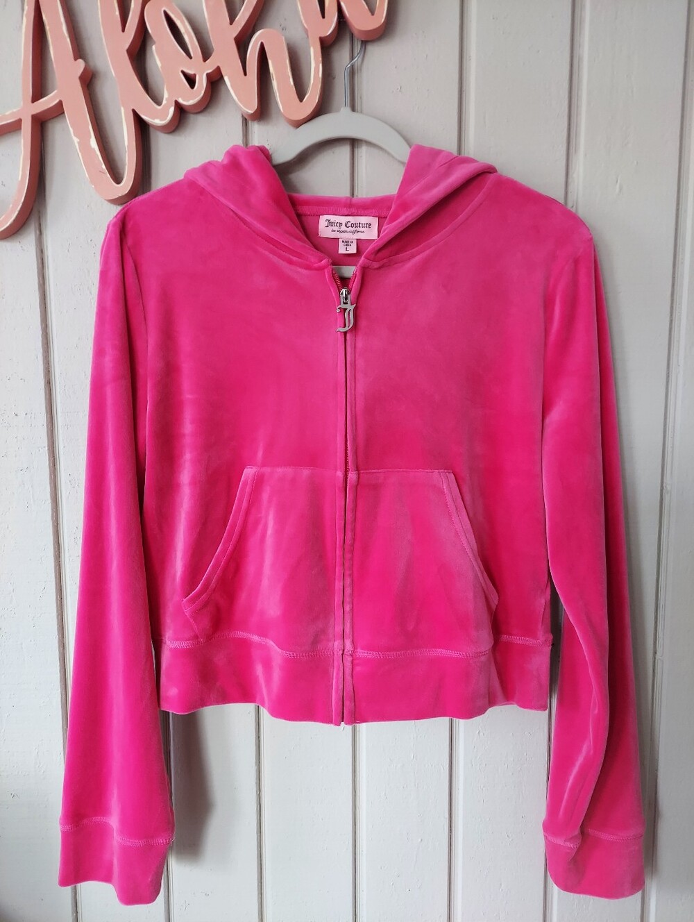 Juicy Couture Y2K Hot Pink Velour Zip Hoodie Jacket Women's L